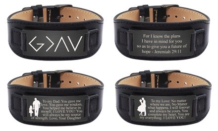 Men's Inspiration & Prayer Genuine Leather Bracelet by Pink Box