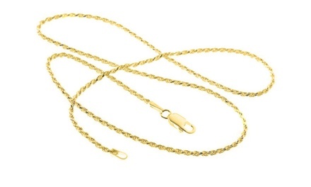 Italian Made Solid Sterling Silver Rope Chains in 18K Yellow Gold Plating by Verona
