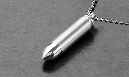 Stainless Steel Bullet Capsule Pendant on Ball Chain by Crucible