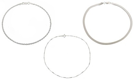 Italian Made Solid Sterling Silver Anklets by Verona (Multiple Styles Available)