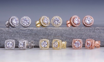 3.44 CTTW Halo Stud Earrings with Swarovski Elements 