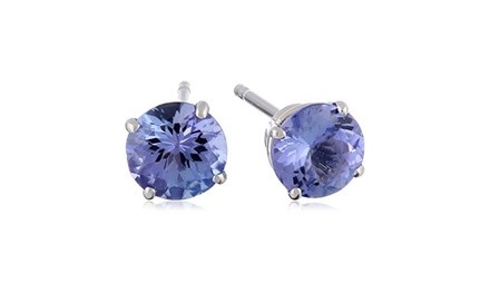 14k White Gold 1.2 Carats Round Natural Tanzanite Stud Earrings