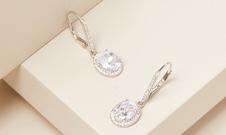 Oval Cut Crystal Leverback Halo Earrings Made with Swarovski Elements (Multiple Options)