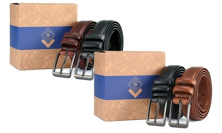 Gallery Seven Men's Genuine Leather Dress Belt Enclosed in a Gift Box (2-Pack)