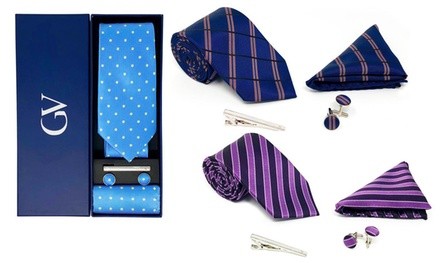 4-Piece Gino Vitale Men's 100% Silk Tie Gift Set