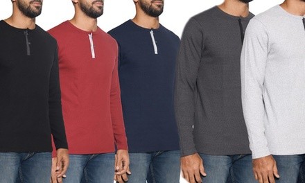 3 Pack: Real Essentials Men's Henley Long Sleeve Casual Fit T-Shirts (S-2XL)