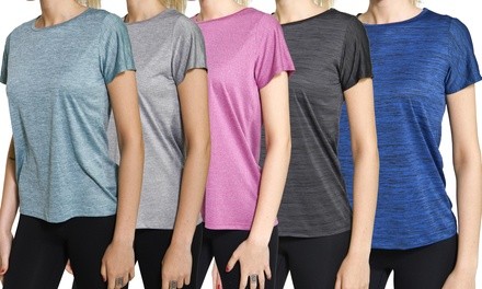 Women's Dry-Fit Active Workout Crewneck T-Shirts (5-Pack)