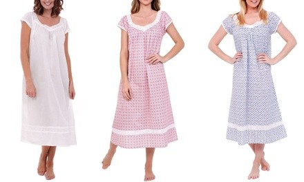 Alexander Del Rossa Women's Cotton Poplin Long Nightgown. Plus Sizes Available.