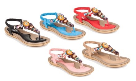 Haute Edition Women's Bohemian Beaded Elastic Slip-On Sandals