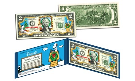 Peanuts - Merry Christmas Charlie Brown Genuine U.S. Two-Dollar Bill