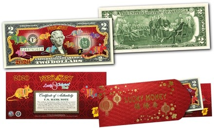 2020 Chinese New Year of the Rat Polychromatic 8-Color Rats Two-Dollar U.S. Bill