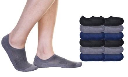 Unisex Cotton No-Show Socks w/ Cushioned Sole and Heel Grip (12-Pack)