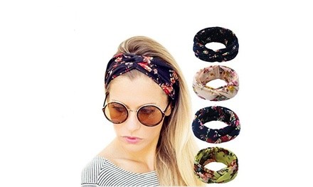 4 Pack Women's Headbands Elastic Turban Head Wrap Floal Hair Band