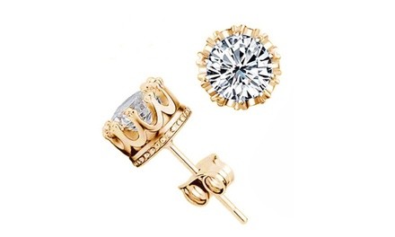 Sterling Silver Crown Stud CZ Earrings