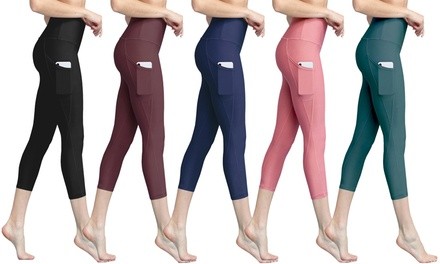 Lock and Love Women's Tummy Compression Slimming Capri Leggings with Pockets. Plus Sizes Available.