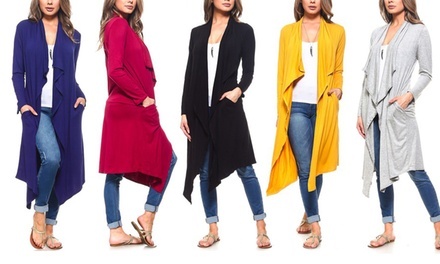 Isaac Liev Women's Drape Front Cardigan with Pockets; Plus Sizes Available