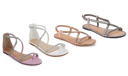 Clearance: Olivia Miller Treasure Women's Ankle-Wrap Embellished Sandals