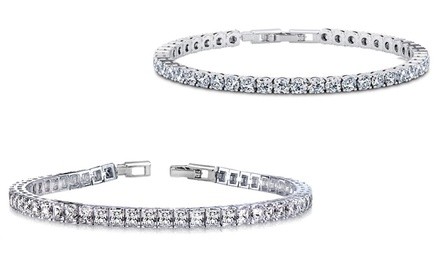 Women's Set of 2 Round and Princess Cut Swarovski Crystal Tennis Bracelets