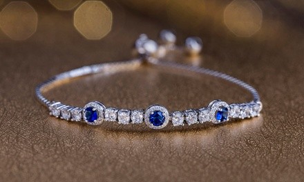 Nina & Grace Lab-Created Sapphire & CZ Adjustable Slider Bracelet