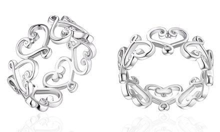 18K White Gold Plated Filigree Heart Ring