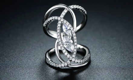 Rhodium Plated Cubic Zirconia Swirl Cocktail Ring by Barzel