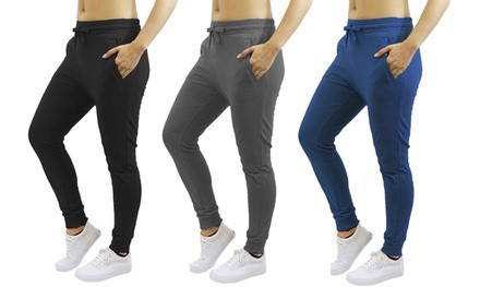 Women's Brushed Cotton-Blend Joggers with Zipper Pockets (4-Pack). Plus Sizes Available