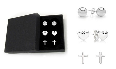 Verona Children's Sterling Silver Stud Earrings Collection (1- or 3-Pack)