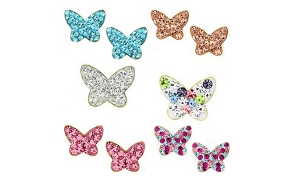 Kids Crystals Butterfly Stud Earrings in 14K Gold