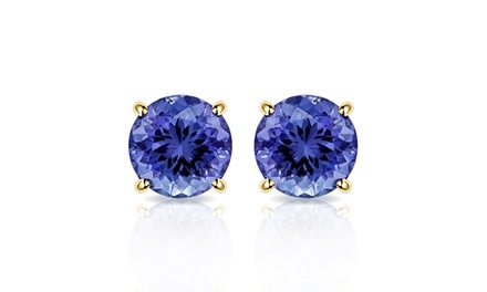 2.00 CTW Lab Created Tanzanite Stud Earrings in 10K Solid Yellow Gold by MUIBLU Gems
