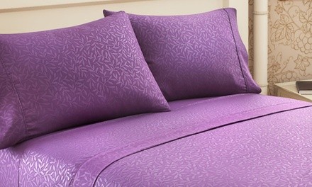 Luxury Home Super-Soft Leaf Embossed Bed Sheet Set (4-Piece)