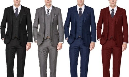 Braveman Men's Slim Fit Solid 3-Piece Suits