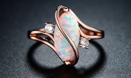 3 CTTW Fire Opal S Ring in 18K Rose Gold Plating By Peermont