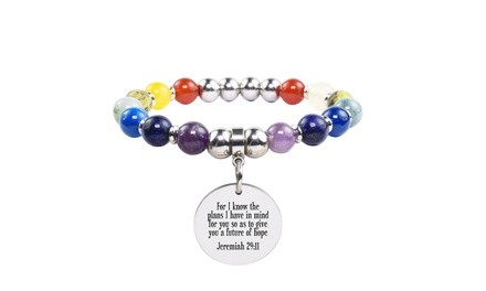 Genuine Chakra Scripture Bracelet in Stainless Steel by Pink Box