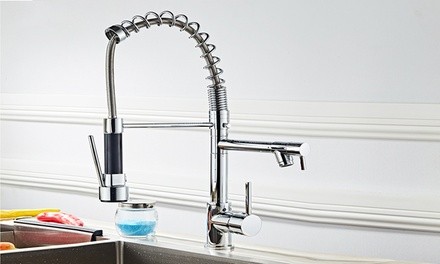 Spring Chrome Swivel Pull Out Sink Kitchen Faucet Double/Single Outlet