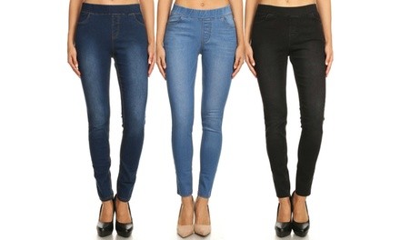 JVINI Women's Skinny Pull-On Denim Jeggings (3-Pack)