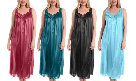 EZI Women's Silky Long Sleeveless Nightgown. Plus Sizes Available.