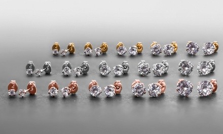 9 CTTW Stud Earrings Set Over Sterling Silver Made with Swarovski Elements (5-Pairs)