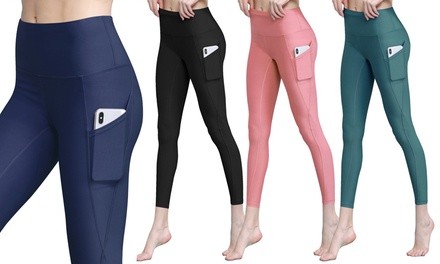 Lock and Love Women's Firm Tummy-Control Slimming Leggings with Pockets. Plus Sizes Available.