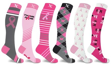 XTF Breast Cancer Awareness Knee-High Compression Socks (3 or 6 Pairs)