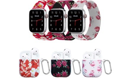 Waloo Floral Magnetic Band for Apple Watch and Case for AirPods 1 & 2 LED Visible