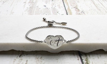 Fully Adjustable Heart Initial Bolo Bracelet by Pink Box