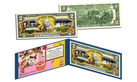 Peanuts - Halloween The Great Pumpkin Genuine U.S. Two-Dollar Bill