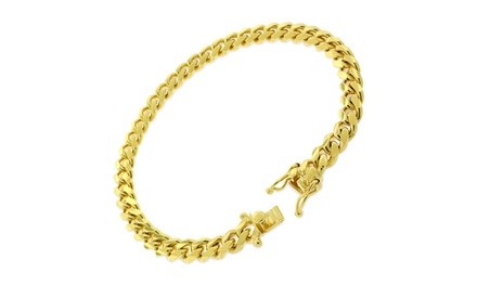 10K Yellow Gold Hollow Mens Miami Cuban Link Bracelet - 6.8mm