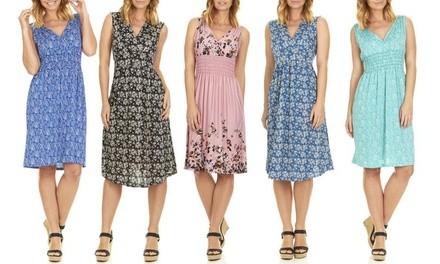 Women's Spring Summer Printed Knee Length Dress (Plus Sizes Available)