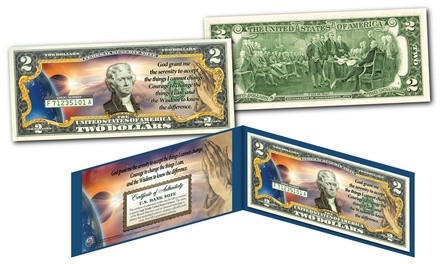 Serenity Prayer Genuine Legal Tender Two-Dollar Bill 