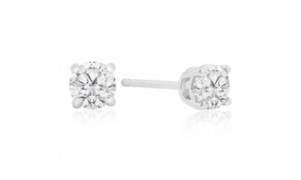 10K White Gold Plated CZ Stud Earrings Women, Men