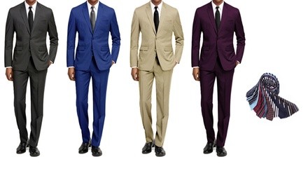 Braveman Men's Slim-Fit Solid 2-Piece Suit with Free Tie