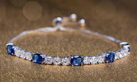 Simulated Sapphire Adjustable Tennis Bracelet With Swarovski Crystals by Nina Grace