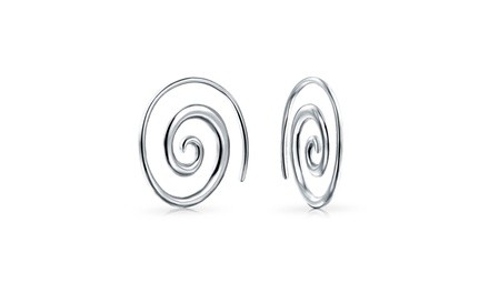 Bling Jewelry .925 Silver Spiral Swirl Ear Wire Hoop Earrings