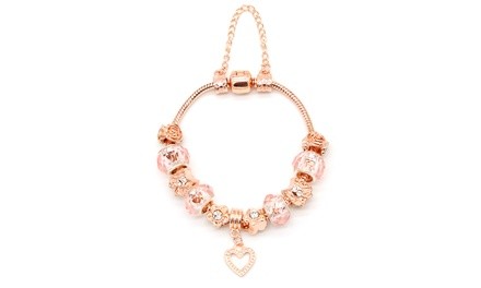 Rose Gold Plated Murano Glass Charm Bracelet Made with Swarovski Elements
